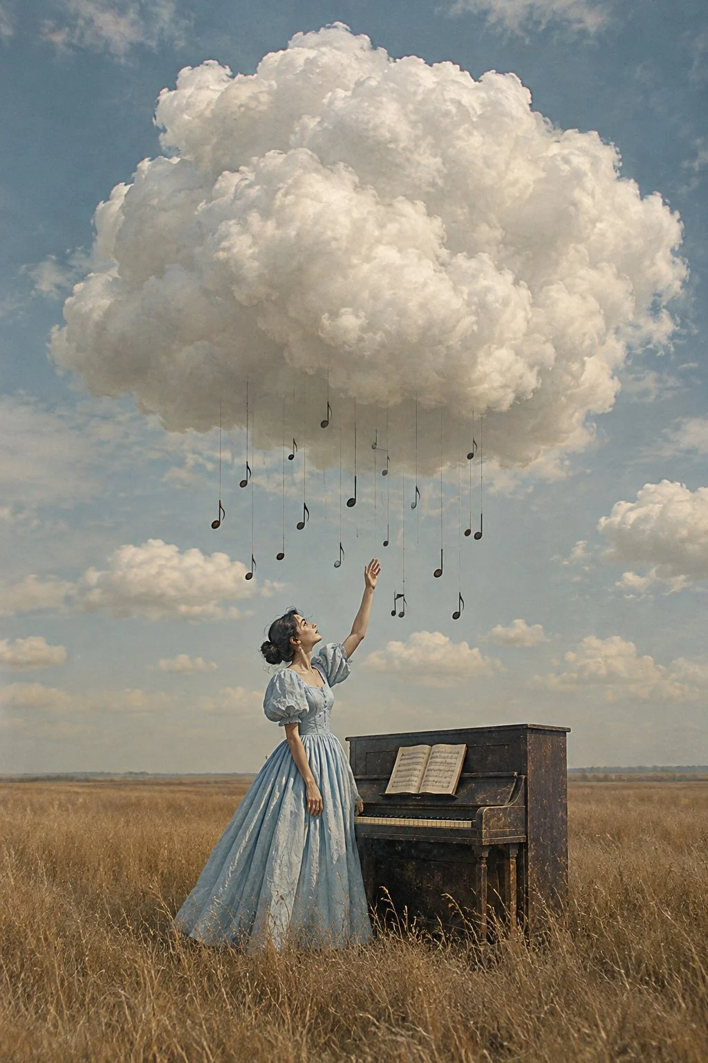 Quando il cielo suona la musica, lei allunga la mano per afferrare la melodia.🎶☁️