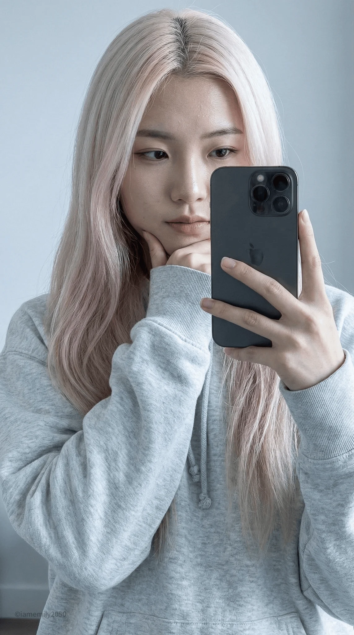 Selfie mit hellrosa Haaren