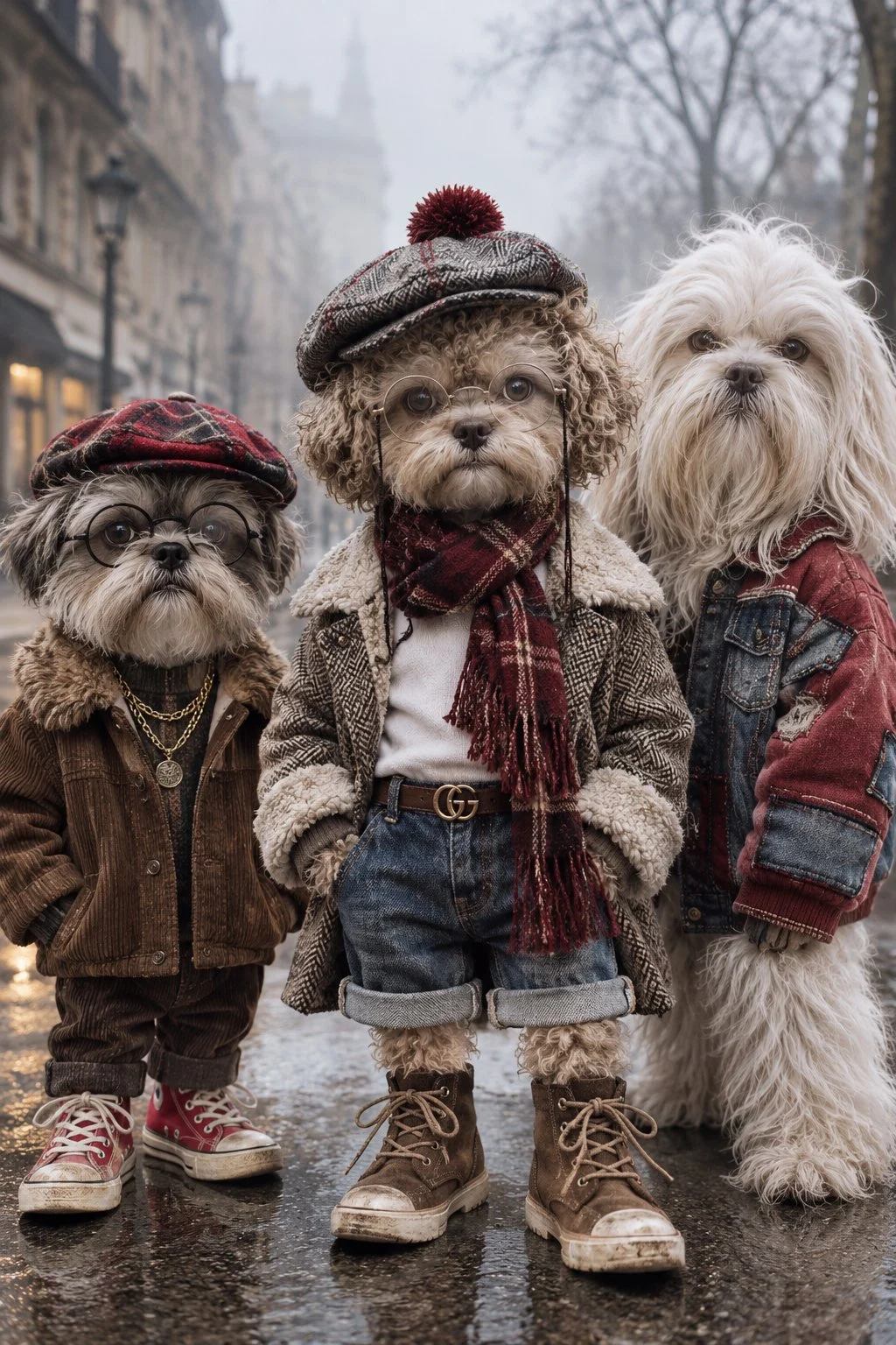 Tre cani. Un atteggiamento serio.