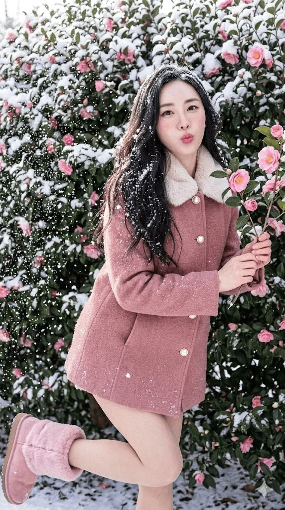雪地花園中的玫瑰色