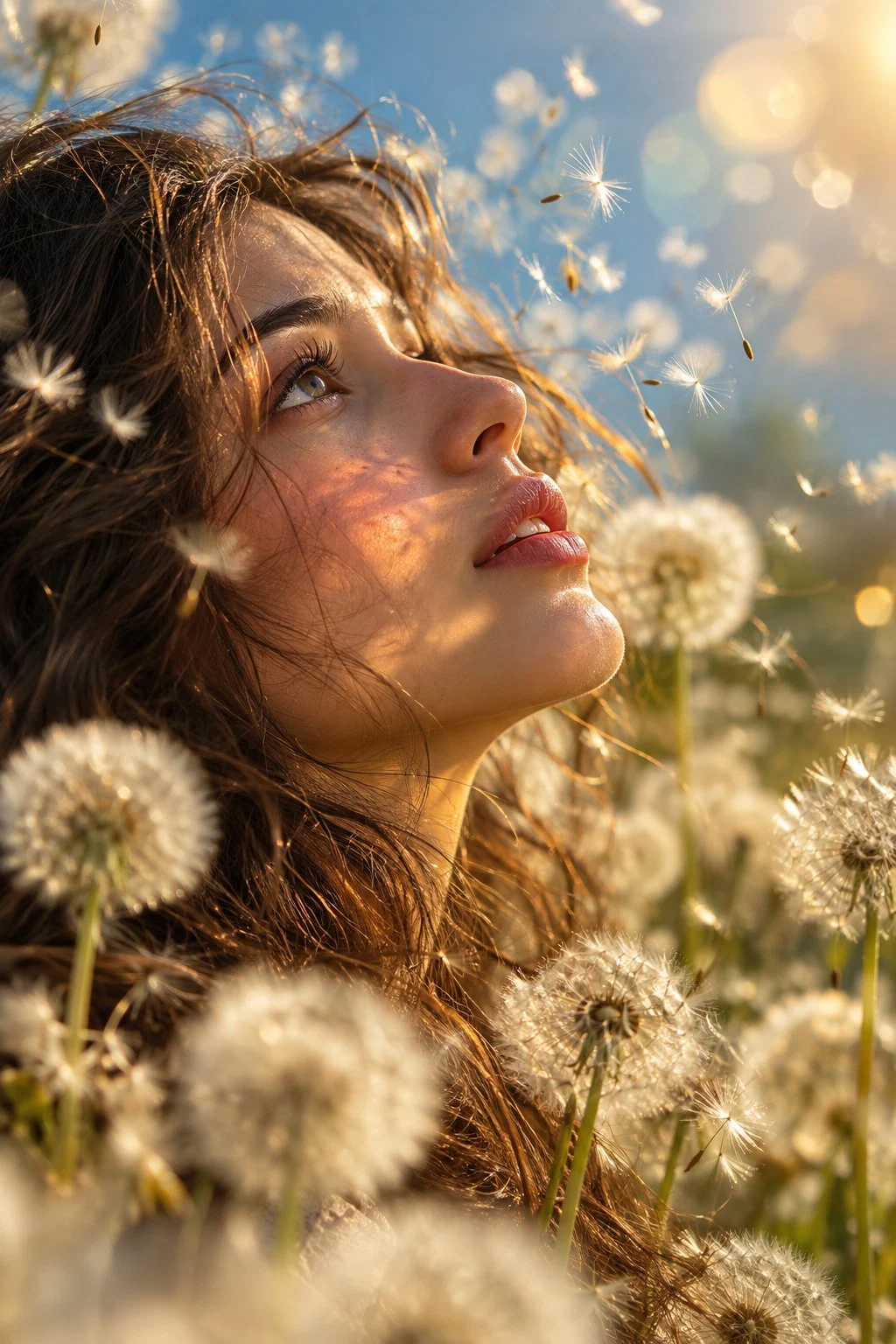 Luce dorata, soffioni che fluttuano e un momento che sembra un sogno. 🌼