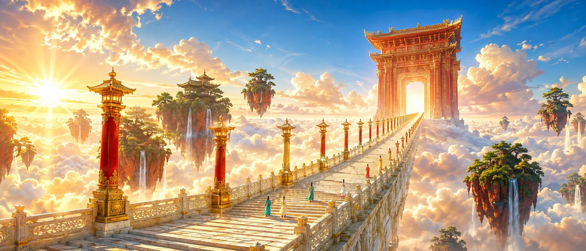 Una scena cinematografica xianxia orientale luminosa e sfolgorante