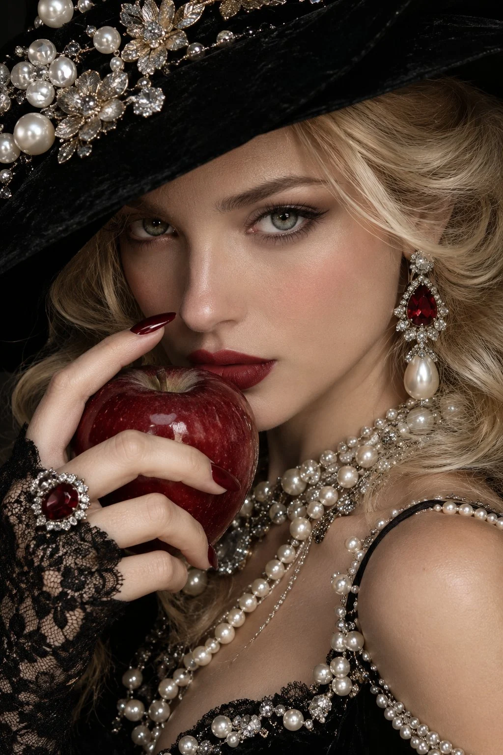 Bellezza, mistero e lusso — uno sguardo indimenticabile. 🖤🍎✨