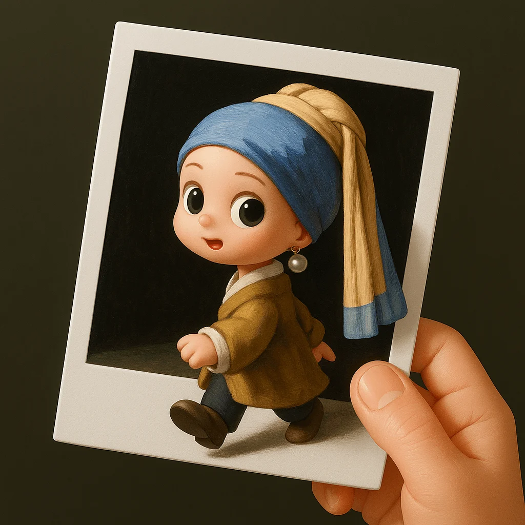 Personaggio chibi 3D in una Polaroid