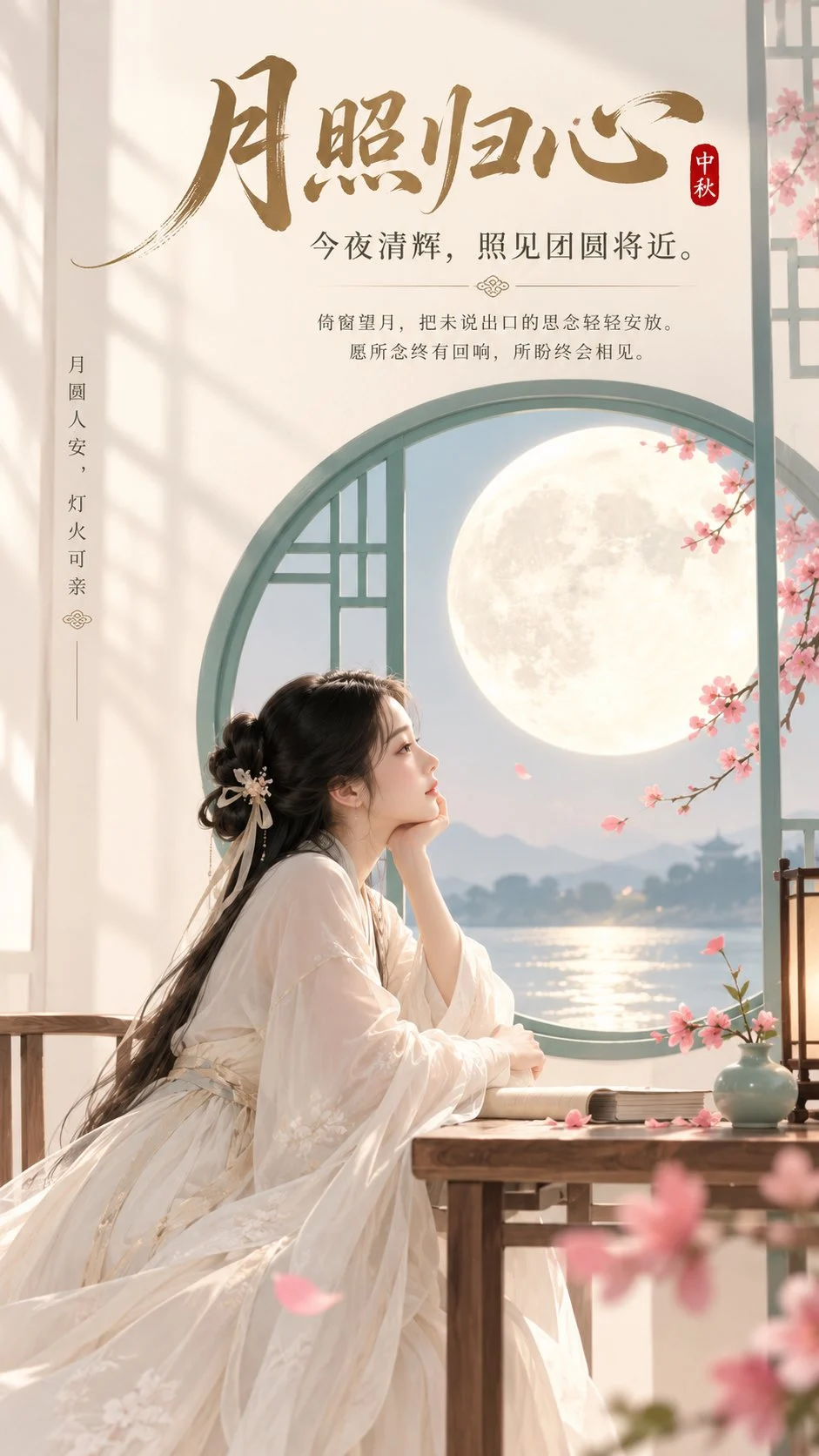 Copertina di Metà Autunno zen orientale minimale · Guardare la luna alla finestra