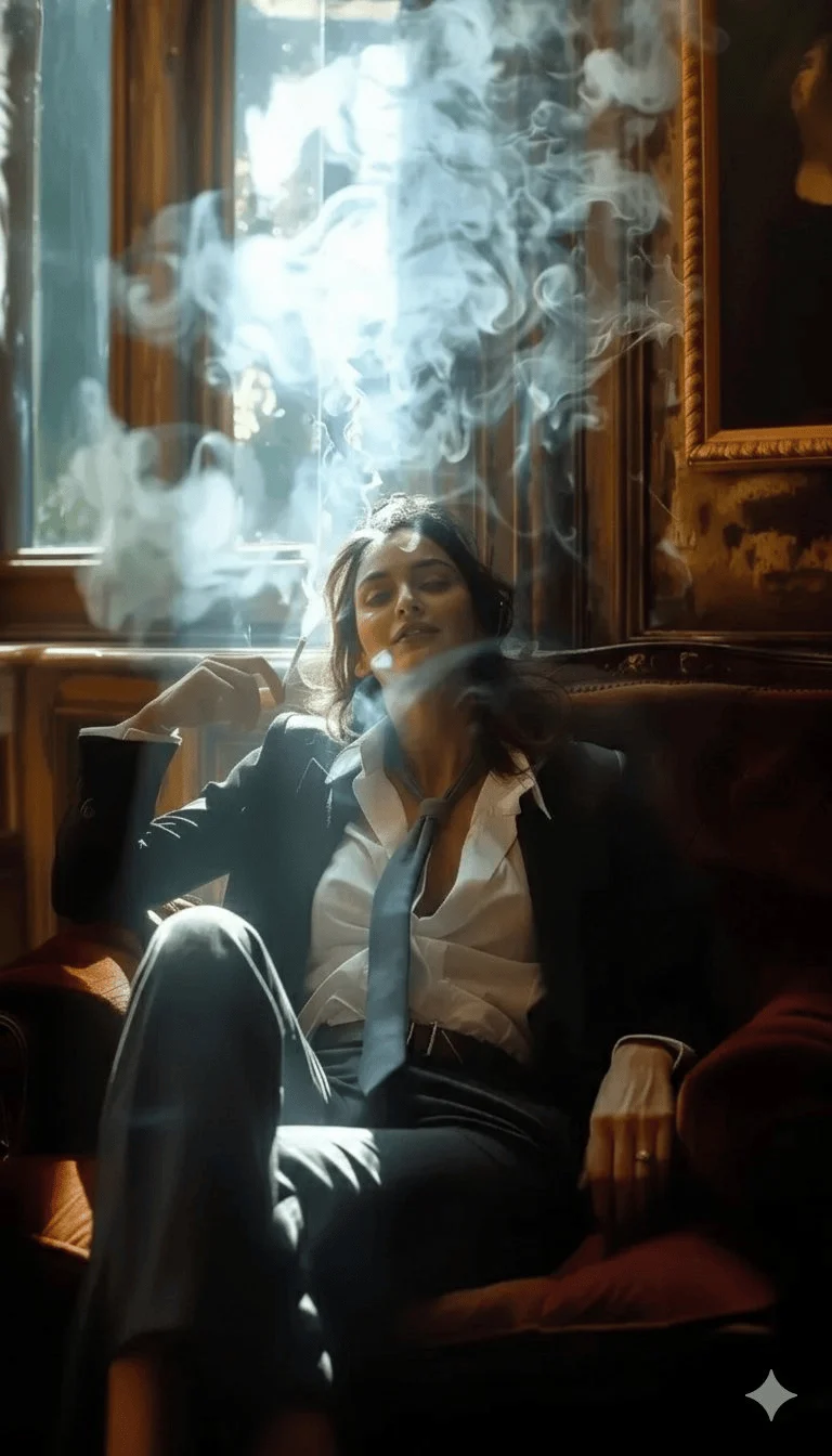 Dama retro con luz y humo