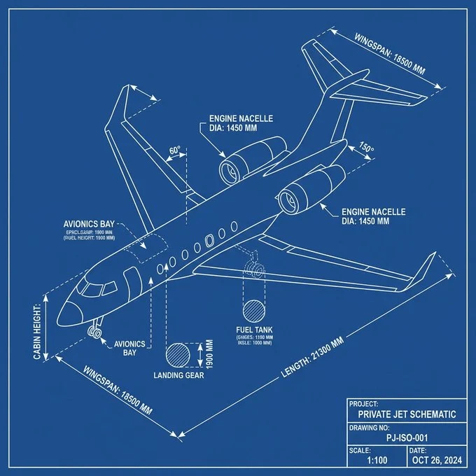 Disegno tecnico in stile blueprint