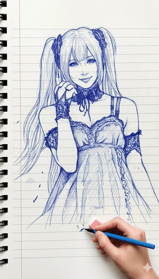 Blue and White Ink Sketch