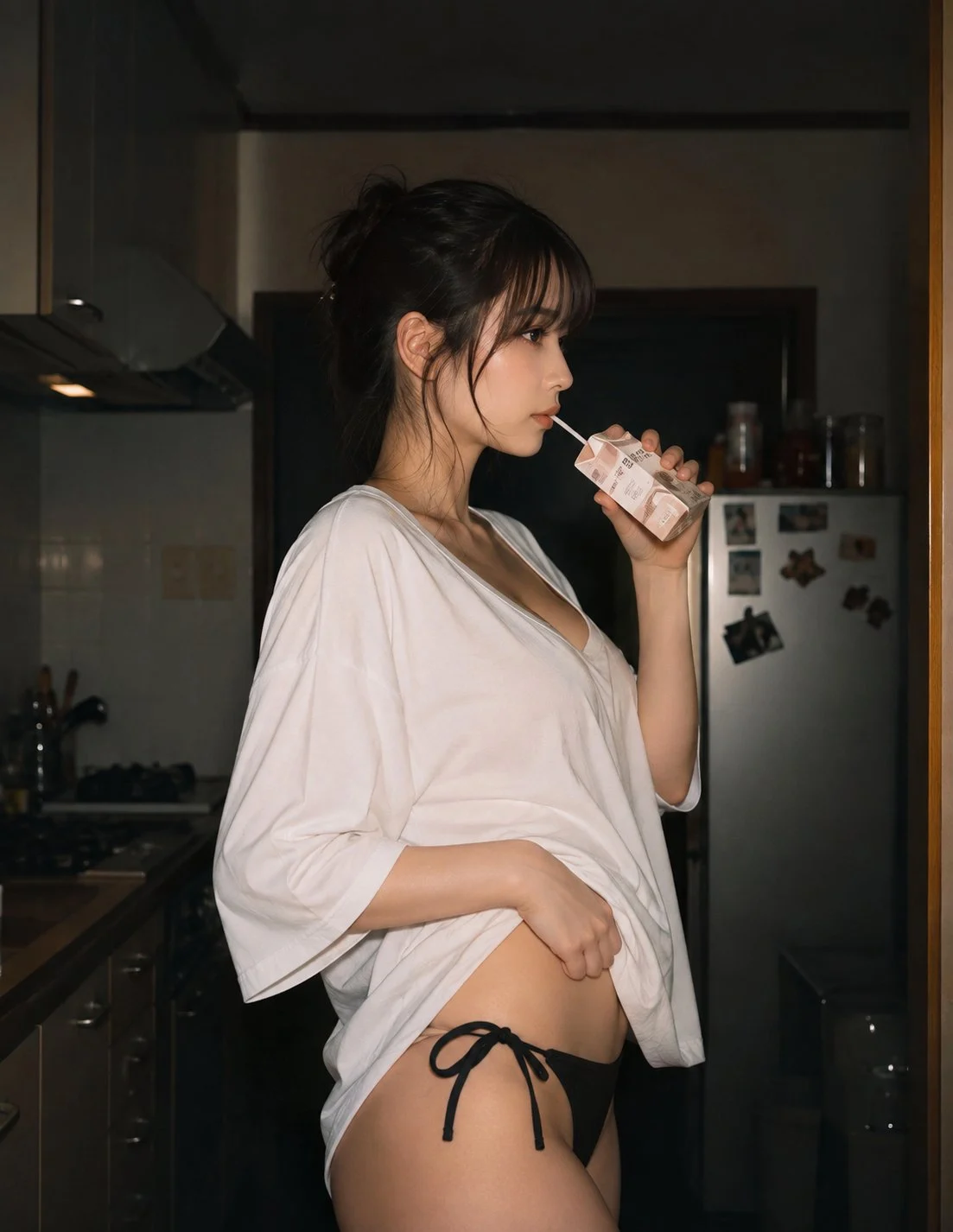 In una cucina con la luce spenta, un sorso dolce. Anche le serate in cui non si fa nulla servono 🥛🌙🤍