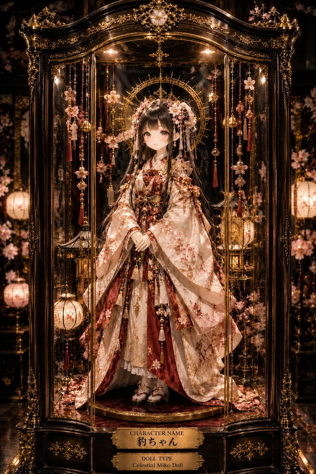 Convertir a Saki-chan en muñeca antigua: una figura de fantasía en una vitrina de cristal