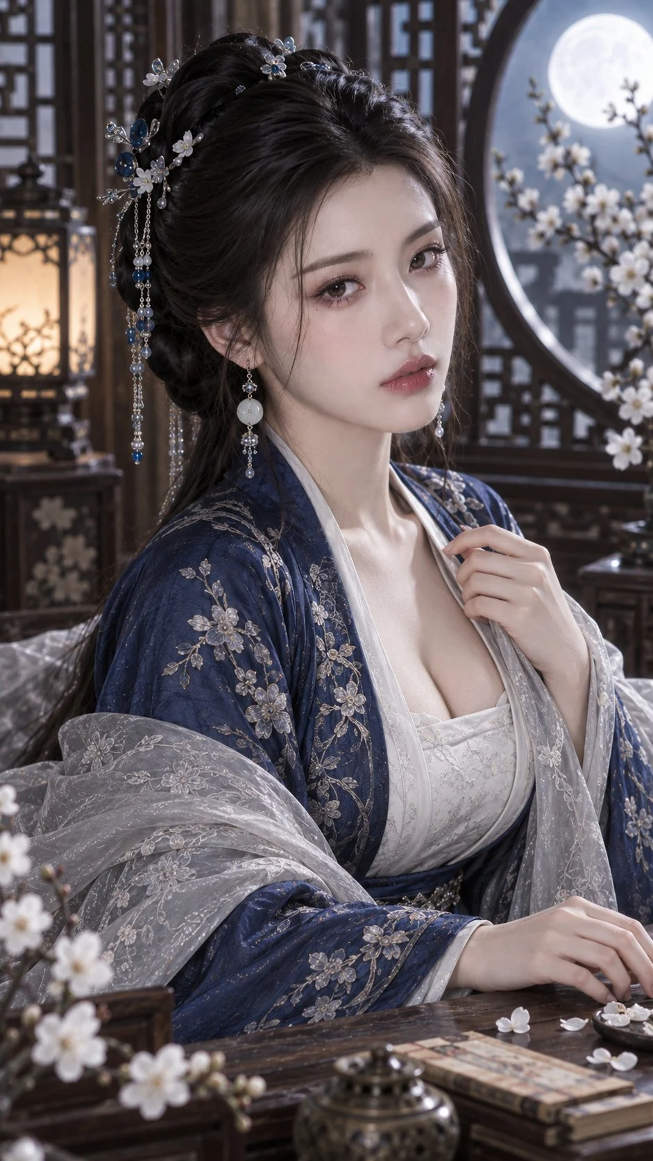 GPT Image 2.5生成古风人像：月照群青