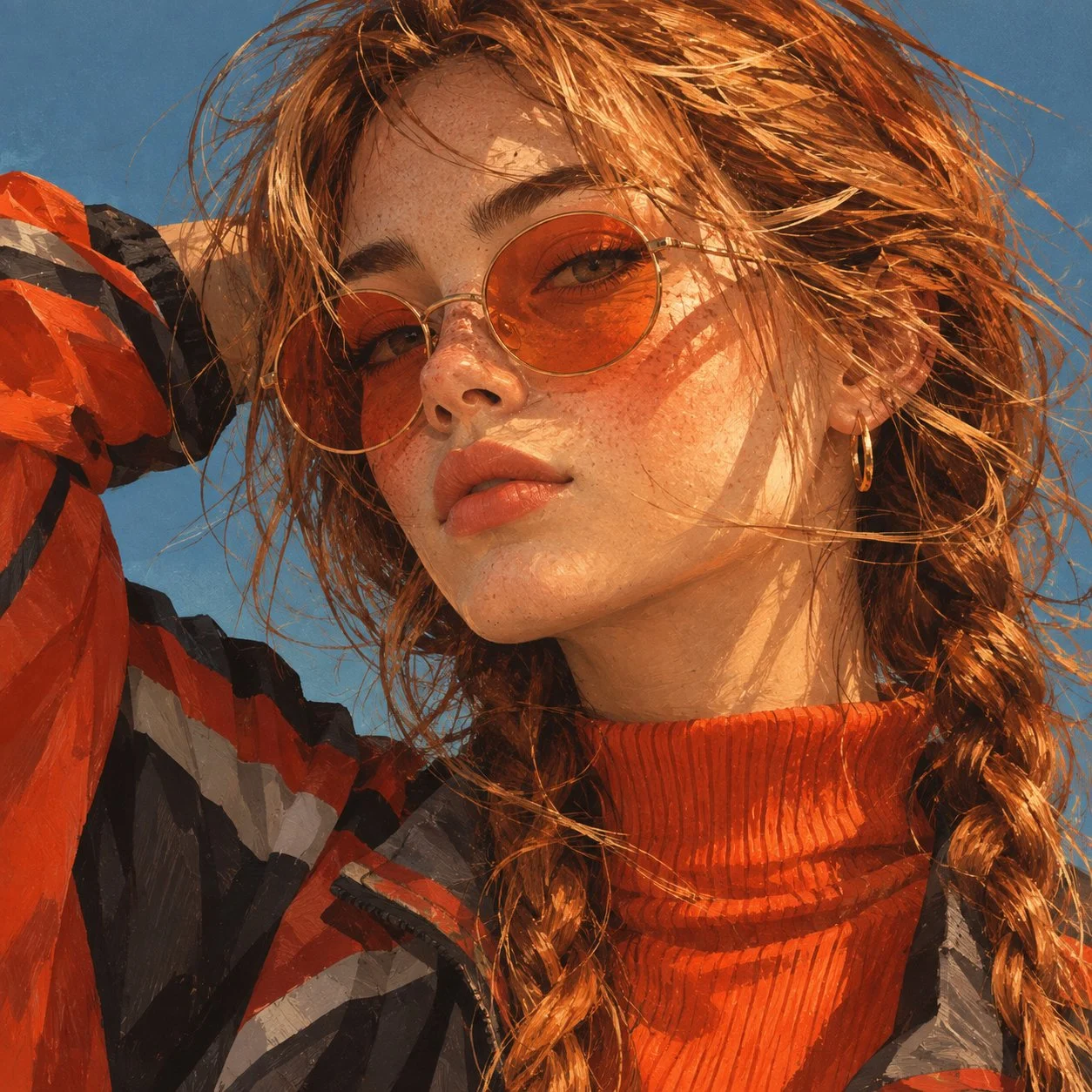 Calore retrò, capelli ramati e atteggiamento disinvolto. 🧡🕶️