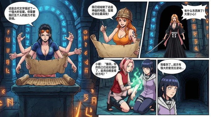 Multi-IP Anime-Heldinnen Crossover Farbcomic