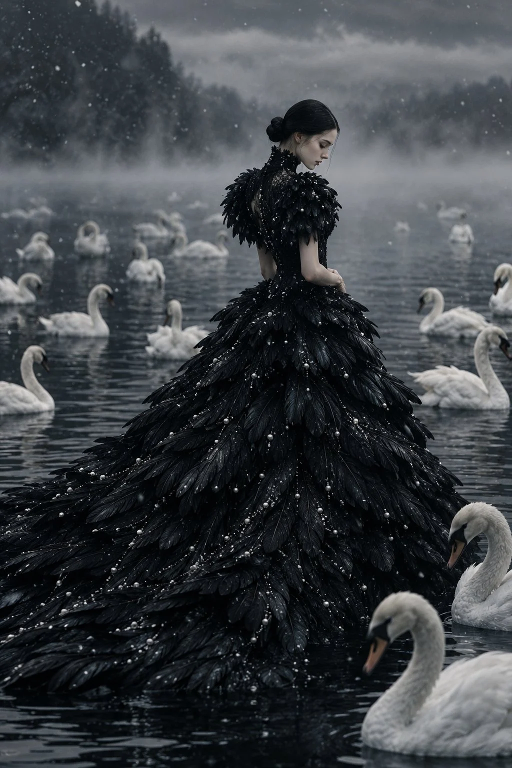 黑暗与优雅相遇之处，天鹅悄然静默。🖤🦢