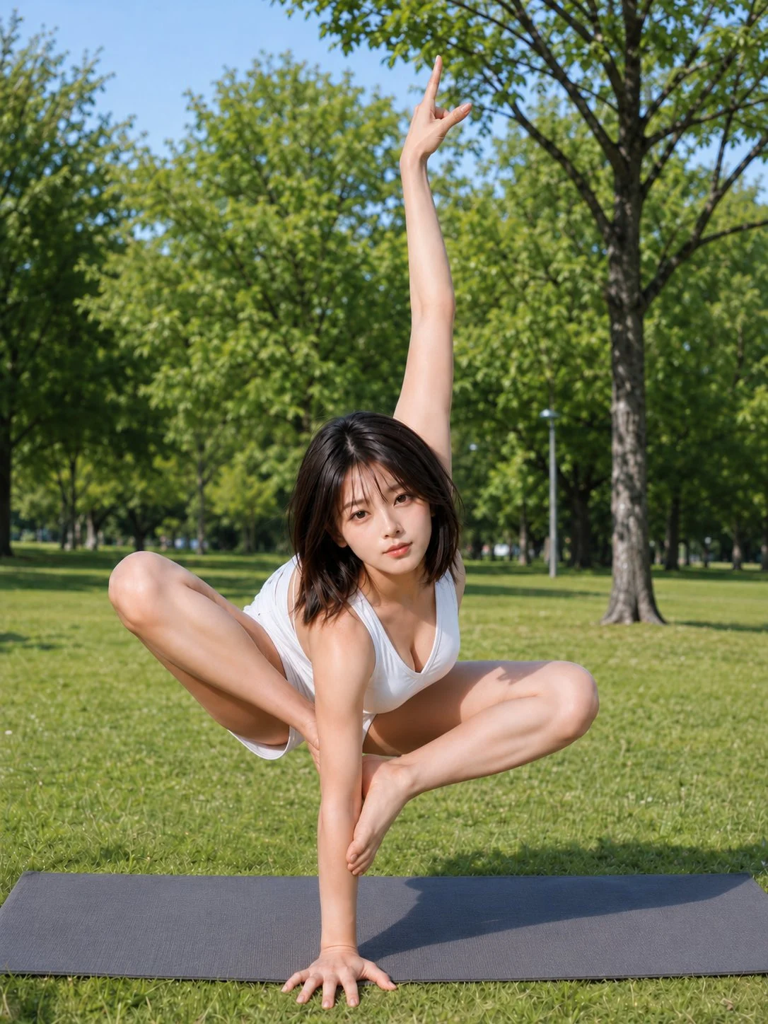 Sul prato, il peso raccolto su una mano, dritto verso il cielo. Più il respiro è calmo, più la posa è forte🌿🧘‍♀️☀️