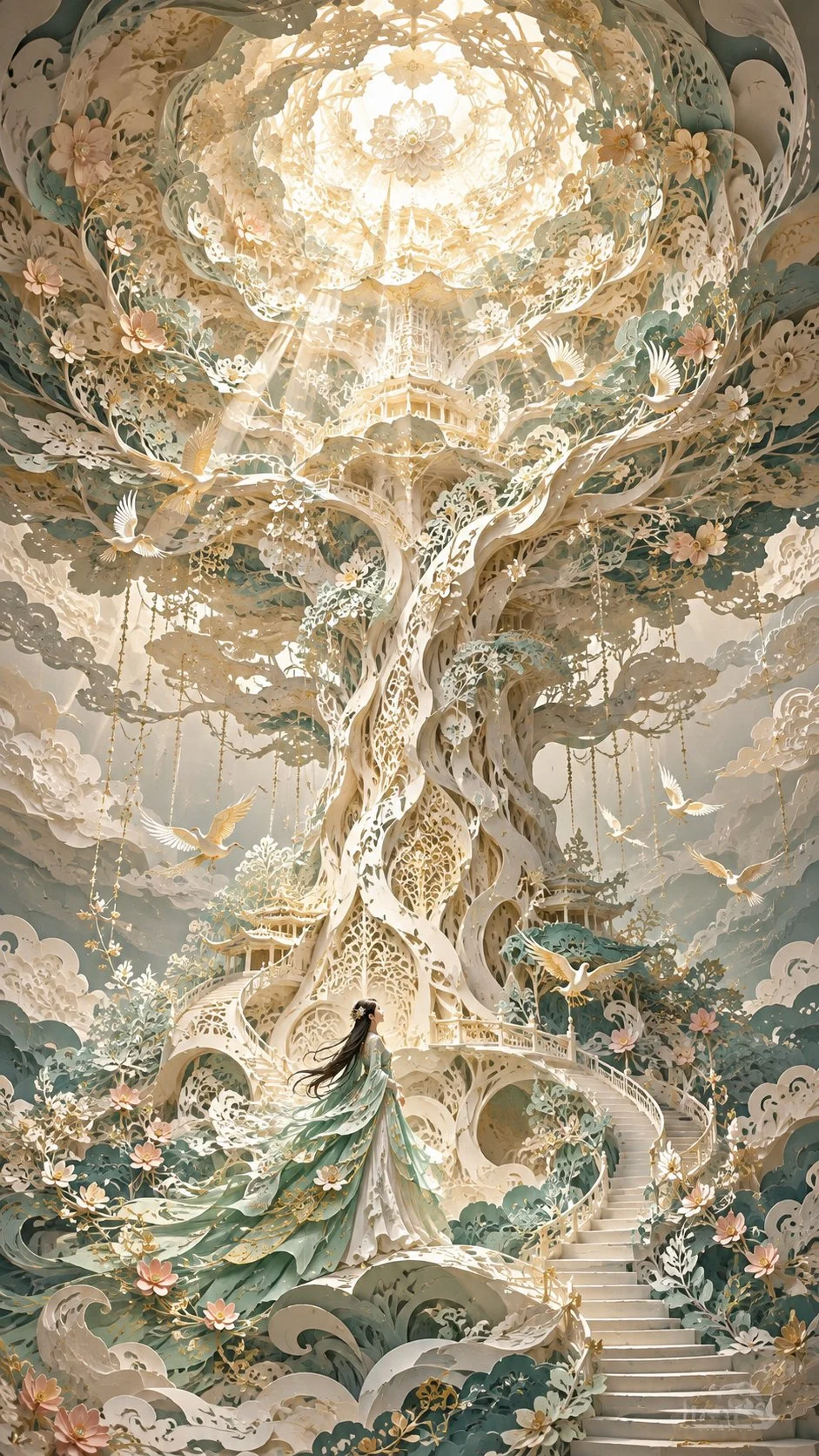 GPT Image 2 genera arte papercut orientale: l'Albero del Mondo