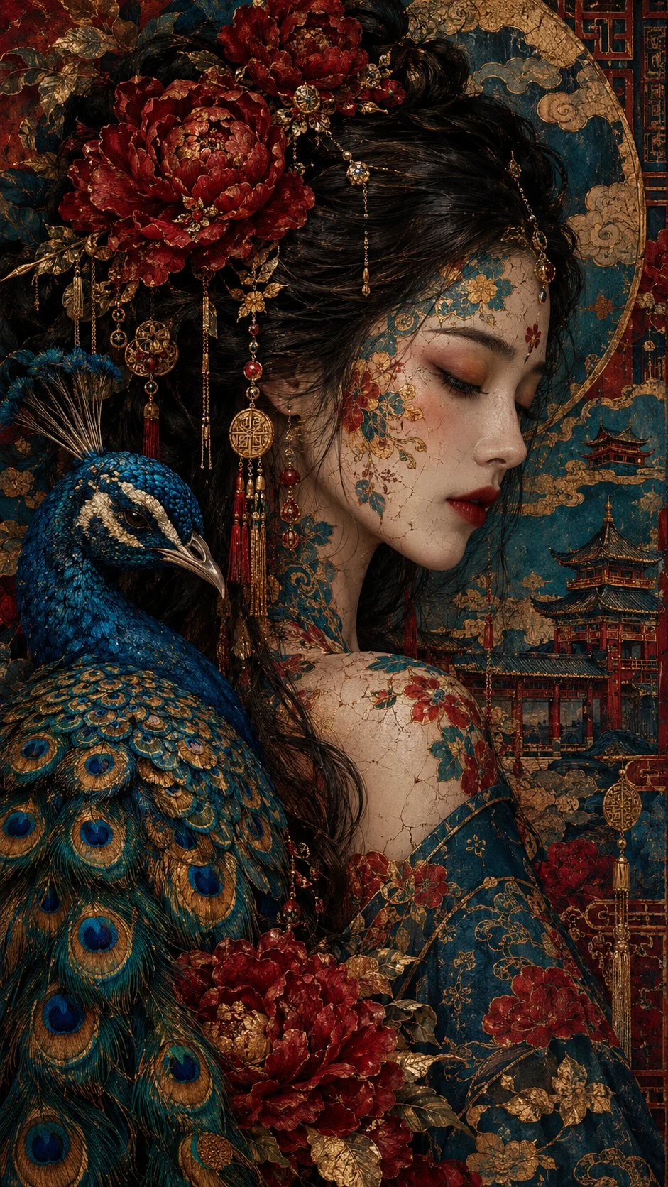 Dove l'eleganza incontra il mistero, e ogni dettaglio racconta una storia antica. 🦚🌹