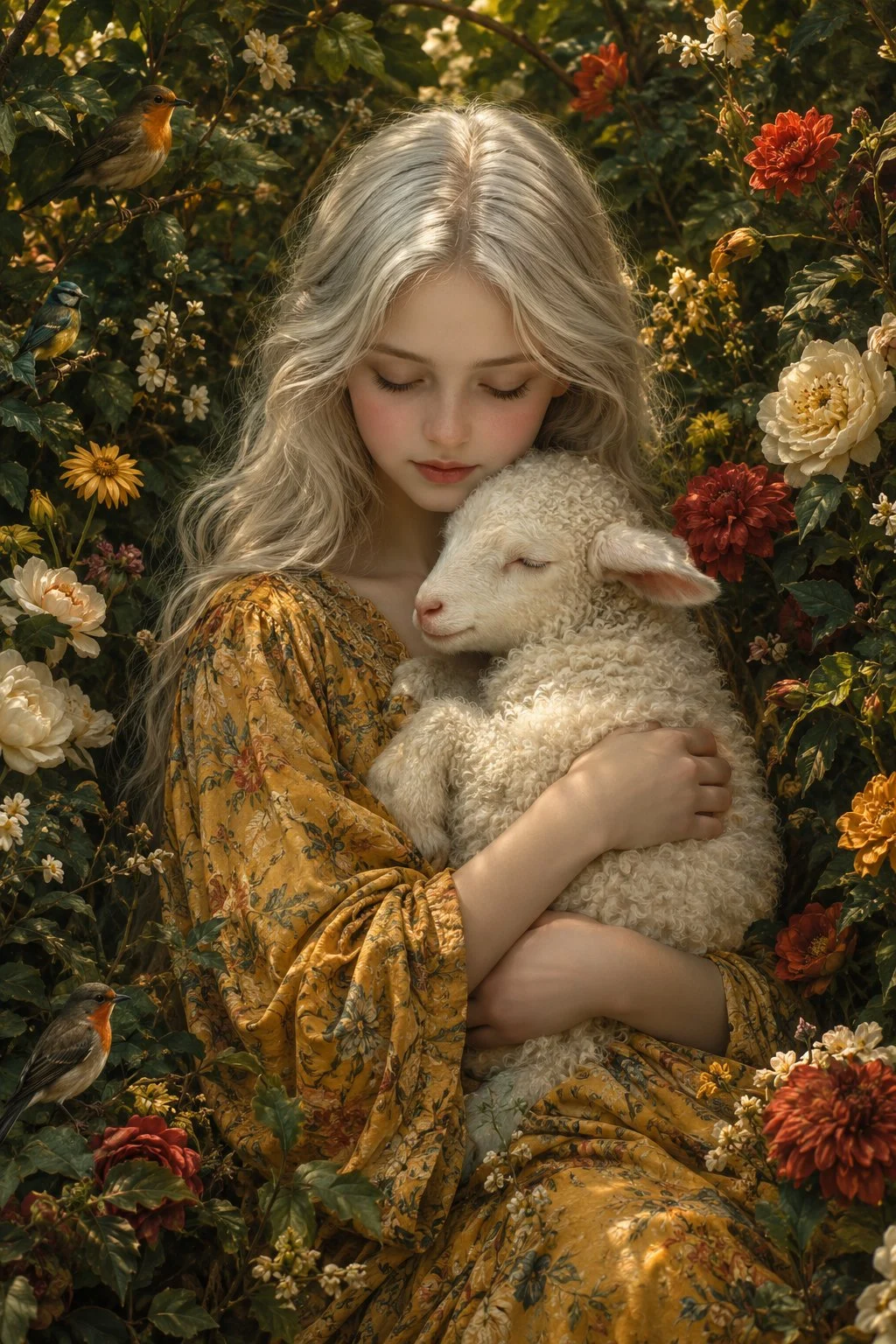 一個小女孩、一隻溫柔的小羊，以及一座時間彷彿靜止的花園。🌿🐑