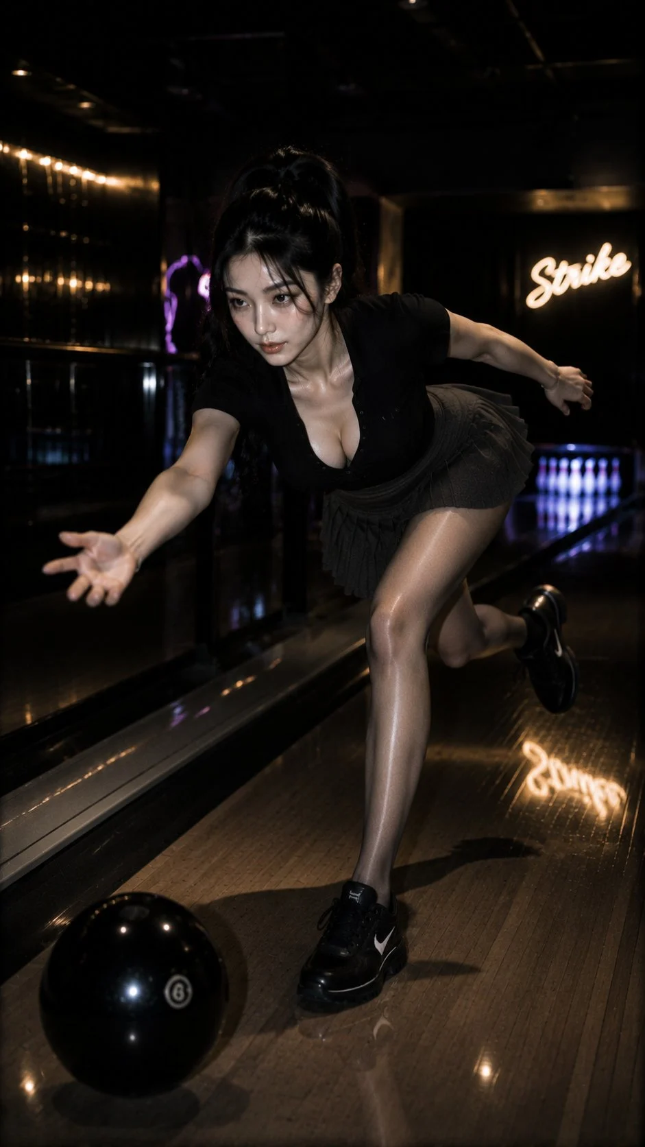 Perla nera oro inchiostro CCD × servizio fotografico in sala da bowling notturna