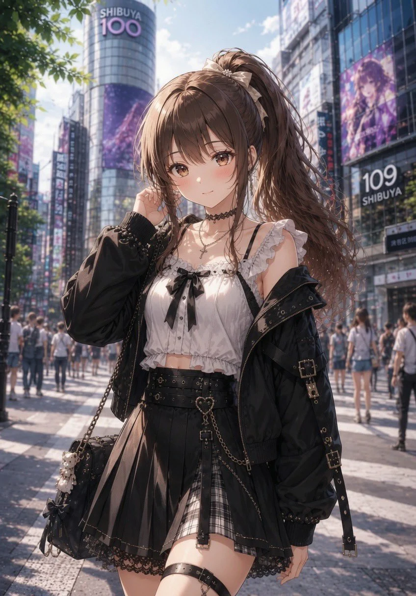 Anime-Heldin in Shibuya im Alice-inspirierten Street-Fashion-OOTD