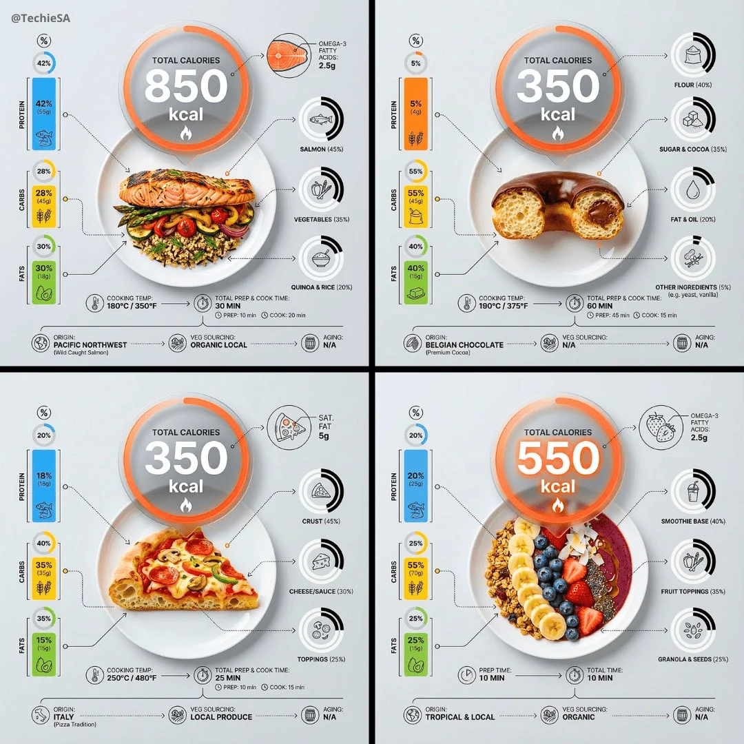 Ultra-Klares Kalorien-Querschnitt-Infografik