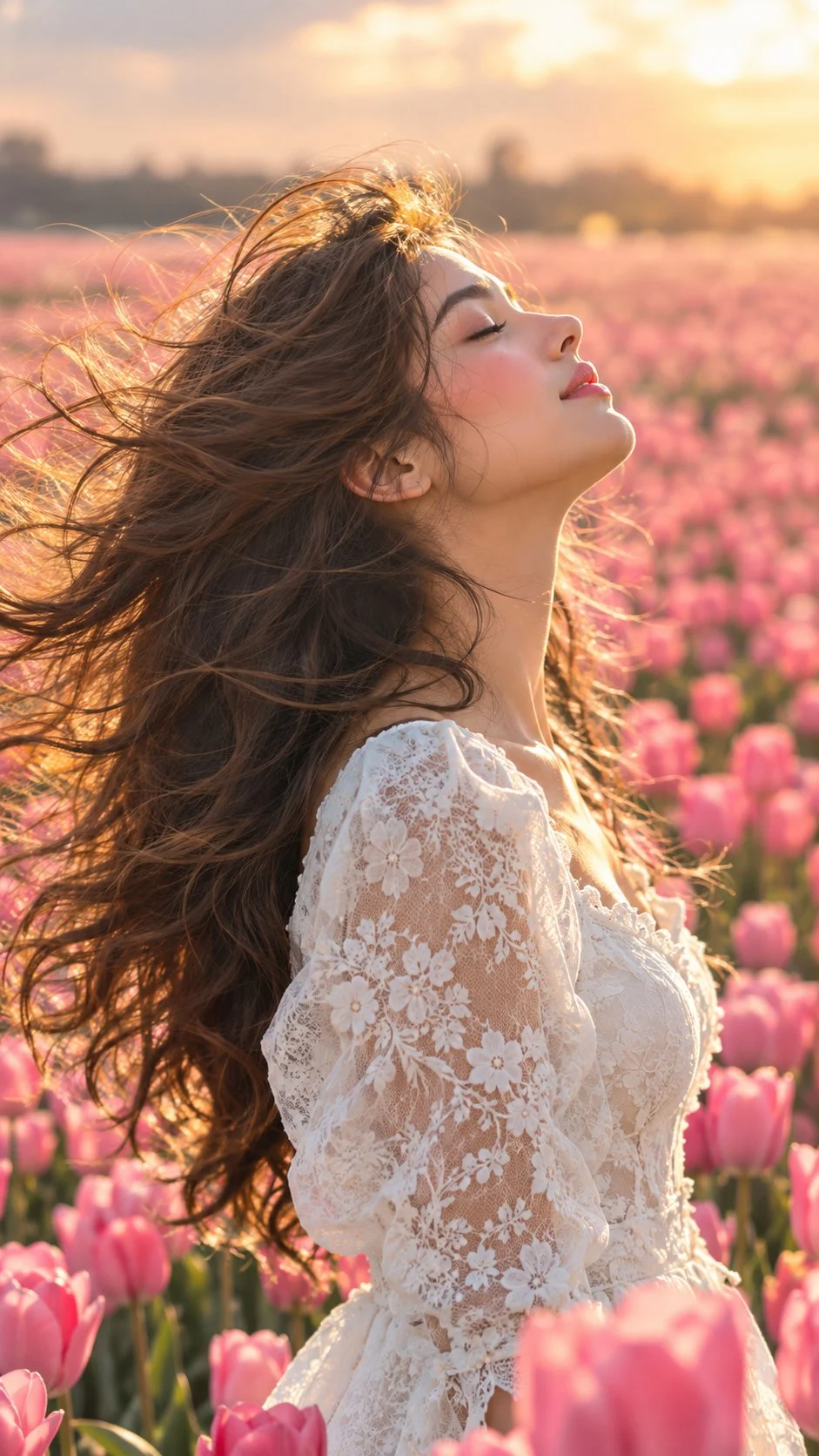 Perdida en la brisa, rodeada de un mar de rosa. 🌷