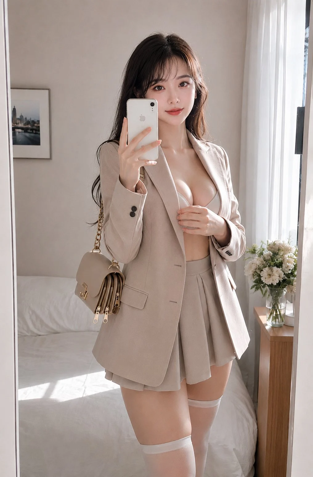 Frente al espejo, ponerse la chaqueta y la confianza de hoy sube un poco 📱🤍✨