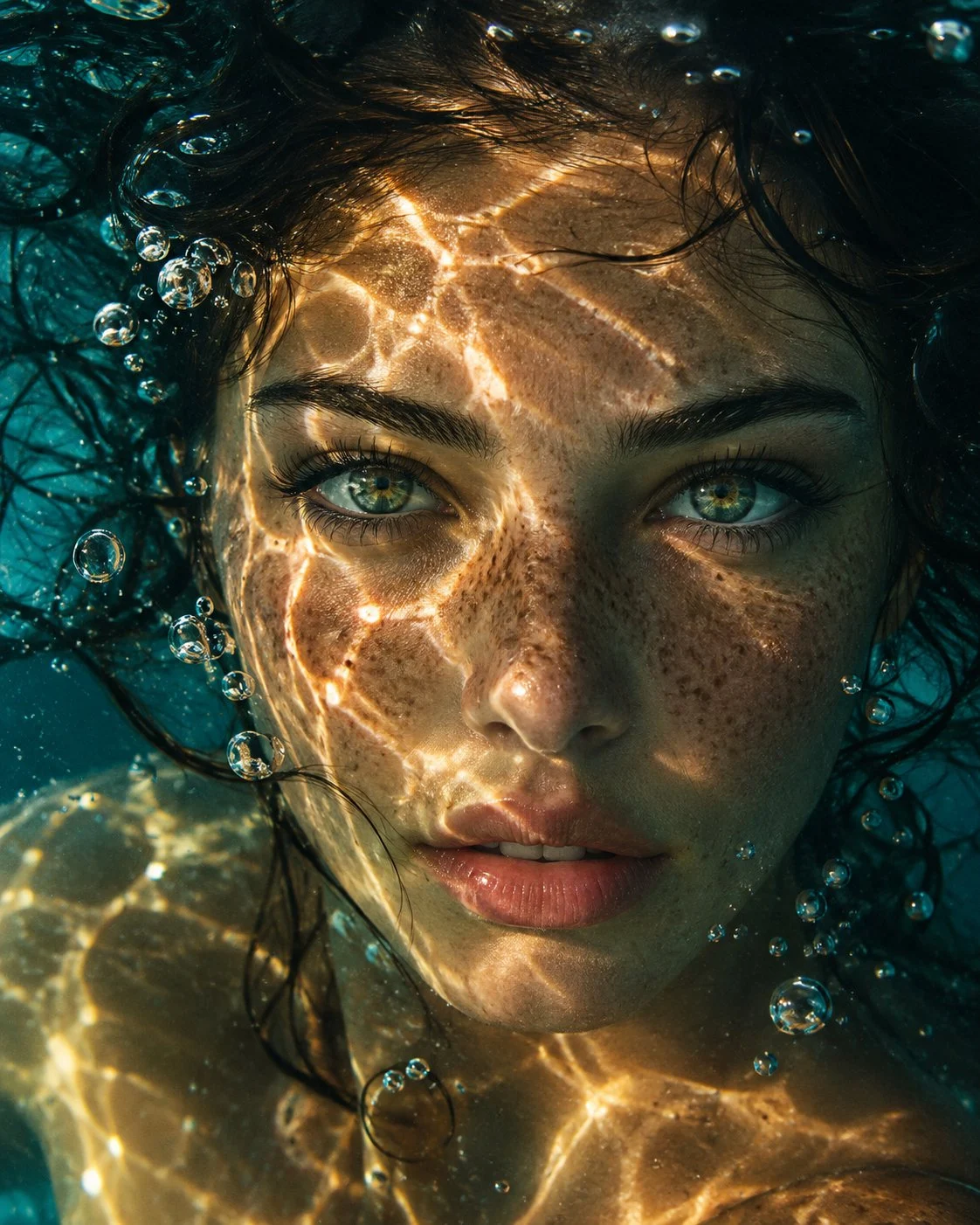 🌊 Perdu sous la surface, éclairé par la lumière d'un autre monde.