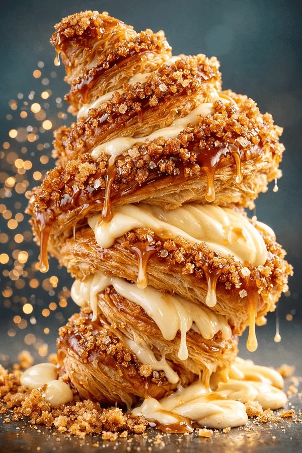 Torre di croissant al caramello