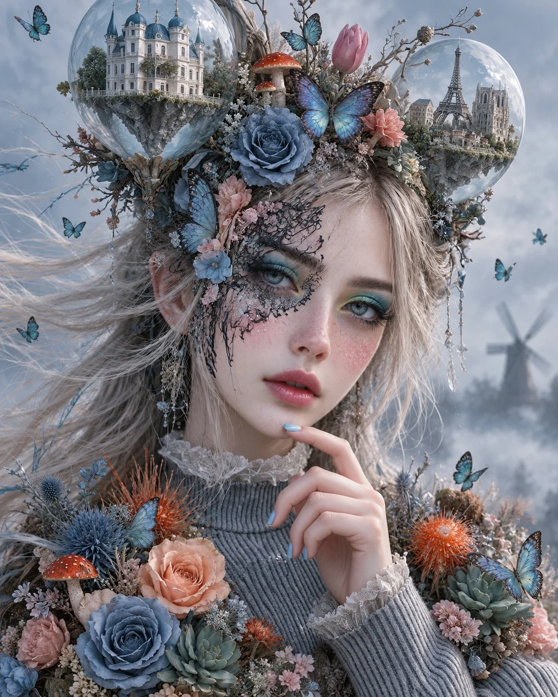 Un intero mondo da fiaba, posato sulla sua testa. 🦋🏰