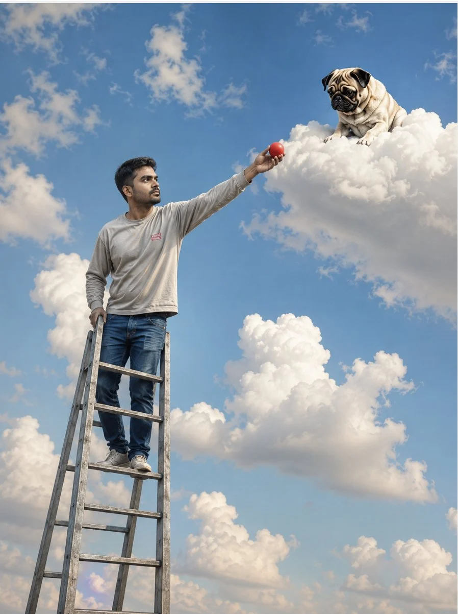 J'ai grimpé dans les nuages juste pour jouer à la balle avec un carlin. ☁️🐶🔴