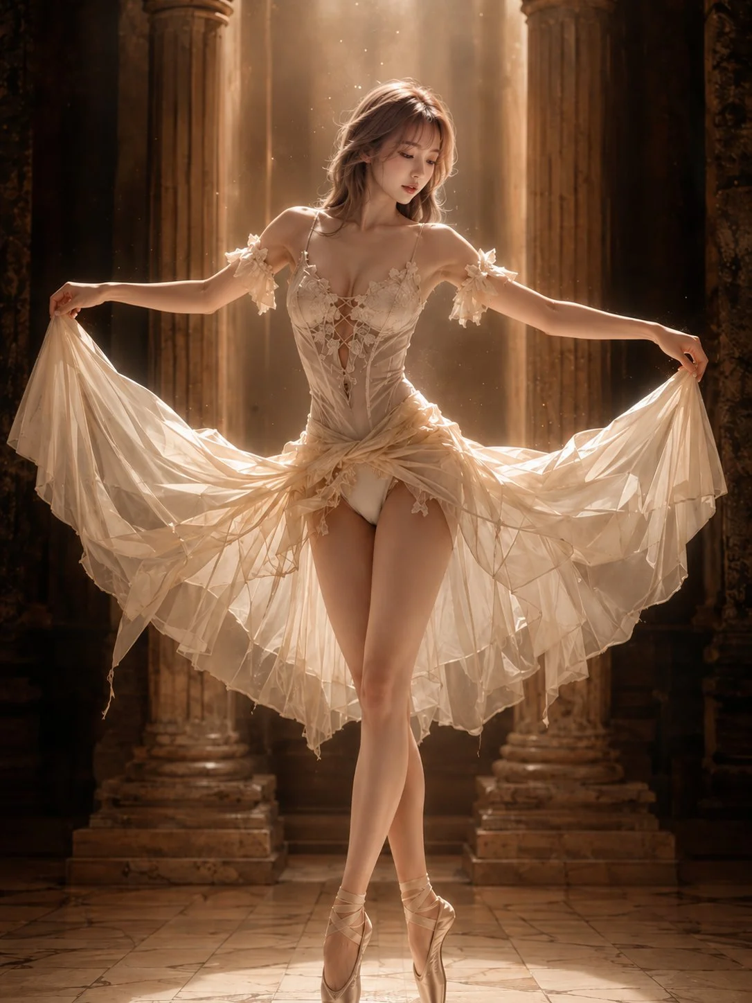 Aprire la luce dorata con entrambe le mani, un abito da danza bianco sboccia✨🩰