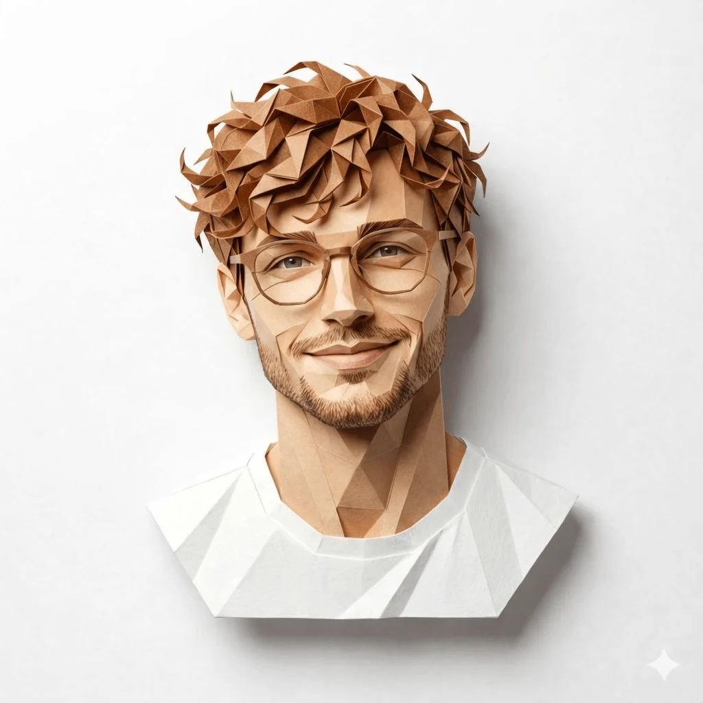Ritratto di uomo in origami geometrico