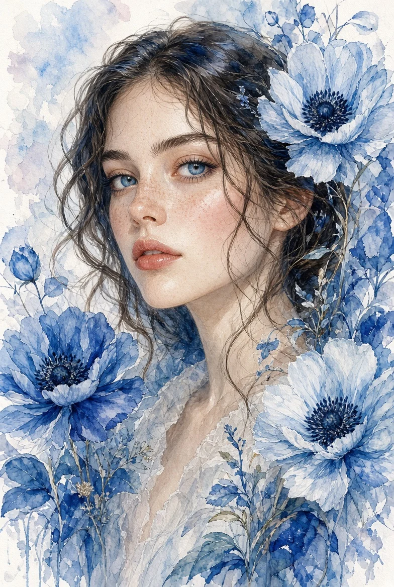 Anemoni blu, lentiggini e uno sguardo che non batte ciglio per primo.