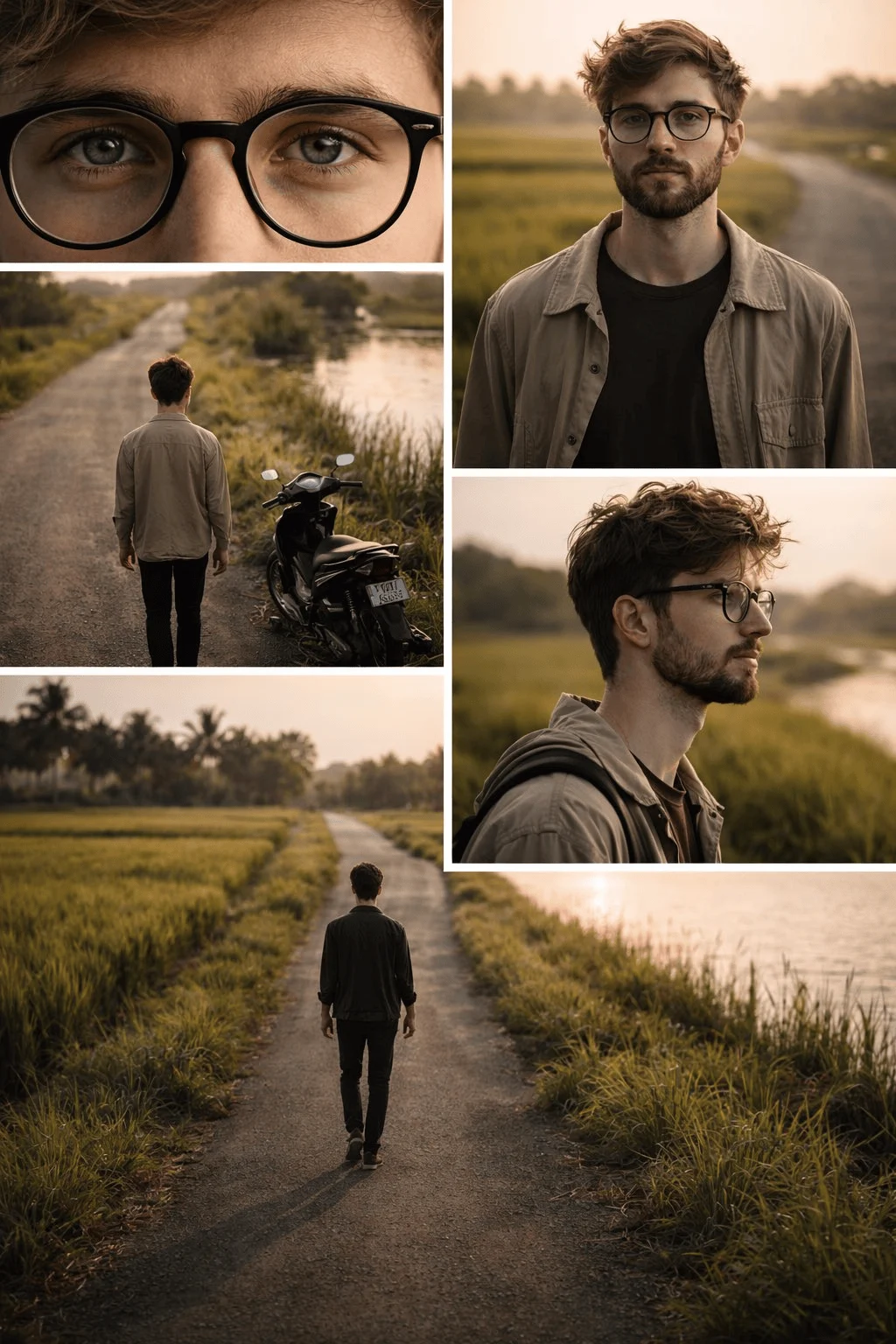 Solitary Young Man in Golden Rice Fields