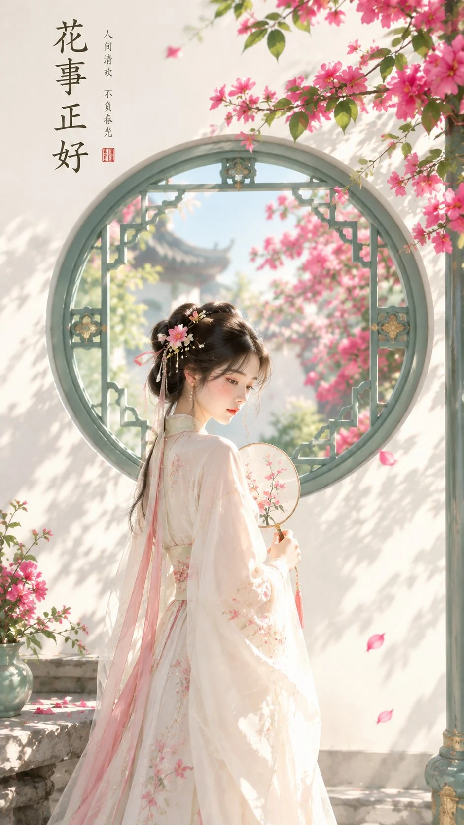GPT Image 2 genera fondos de pantalla de estética oriental: las flores en su mejor momento