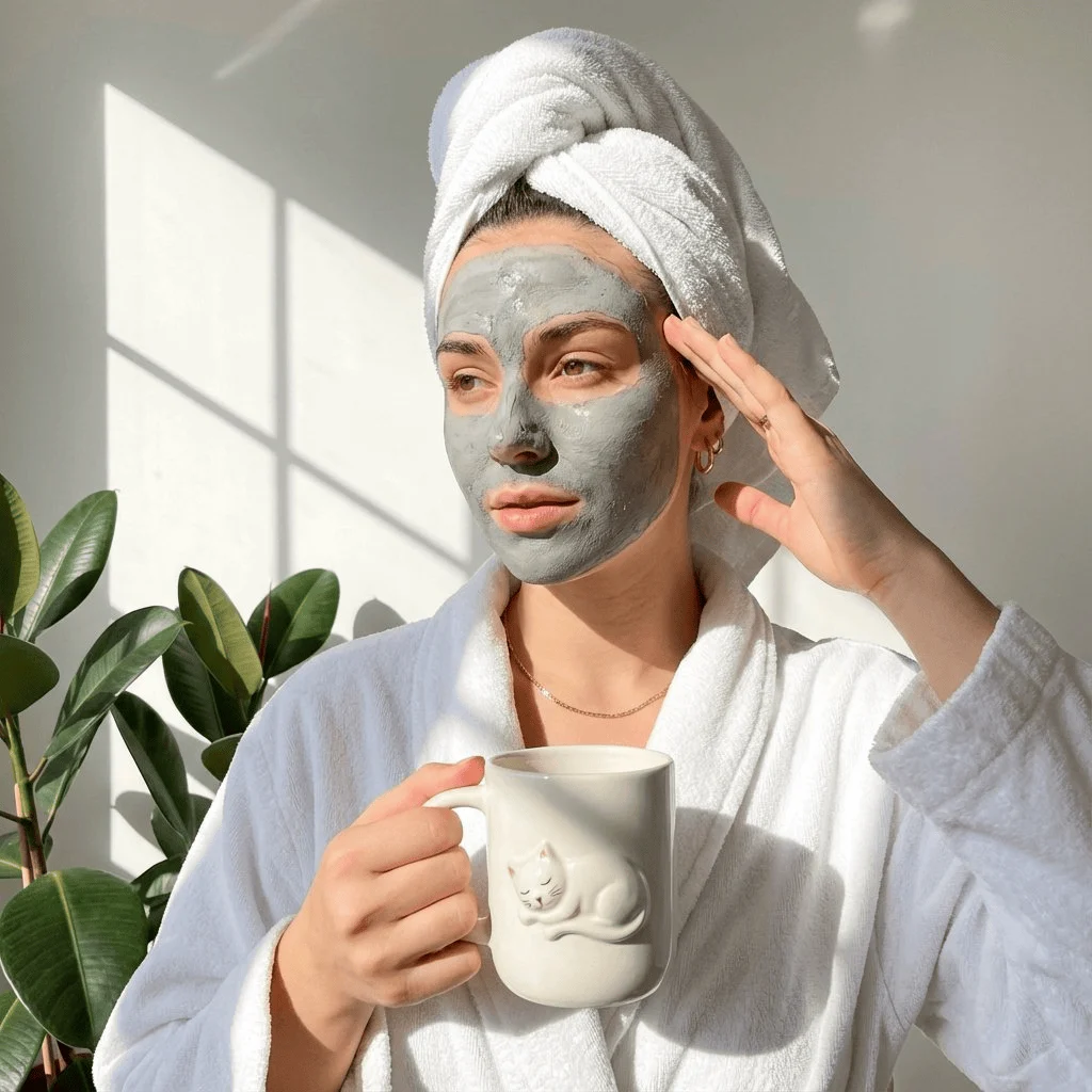 Momento tranquillo di skincare mattutino