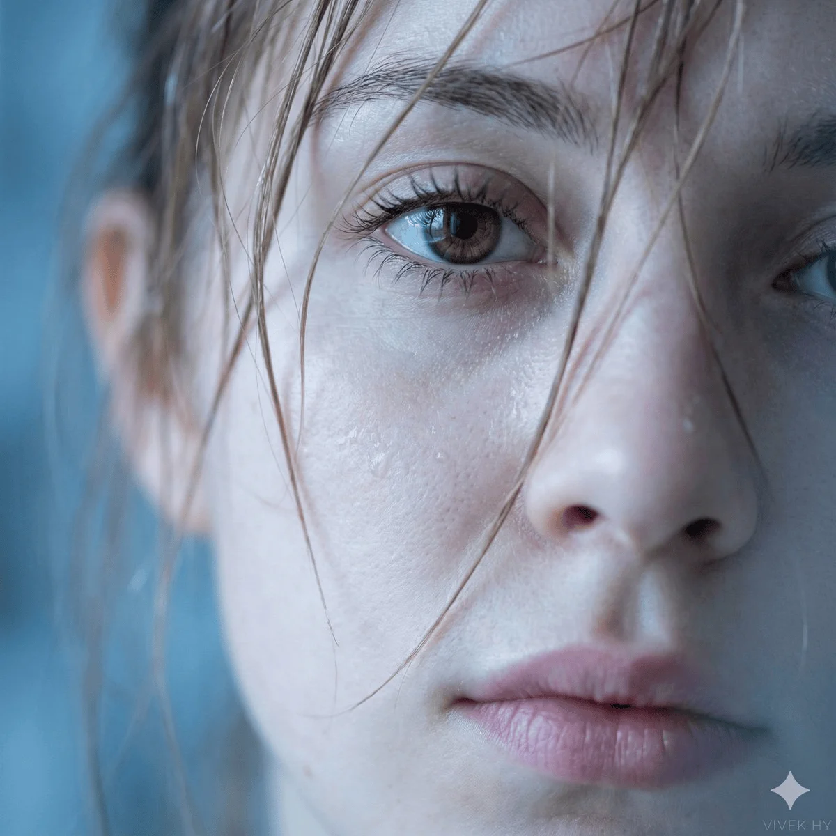Primer plano macro cinematográfico de ojos y rostro de mujer