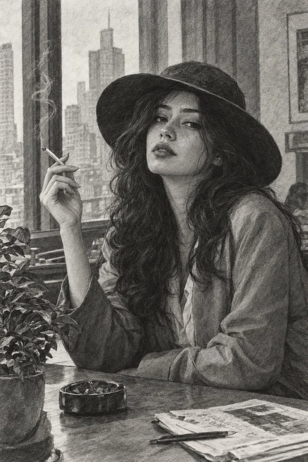 Un momento di quiete, disegnato tra ombre e fumo.✏️🖤