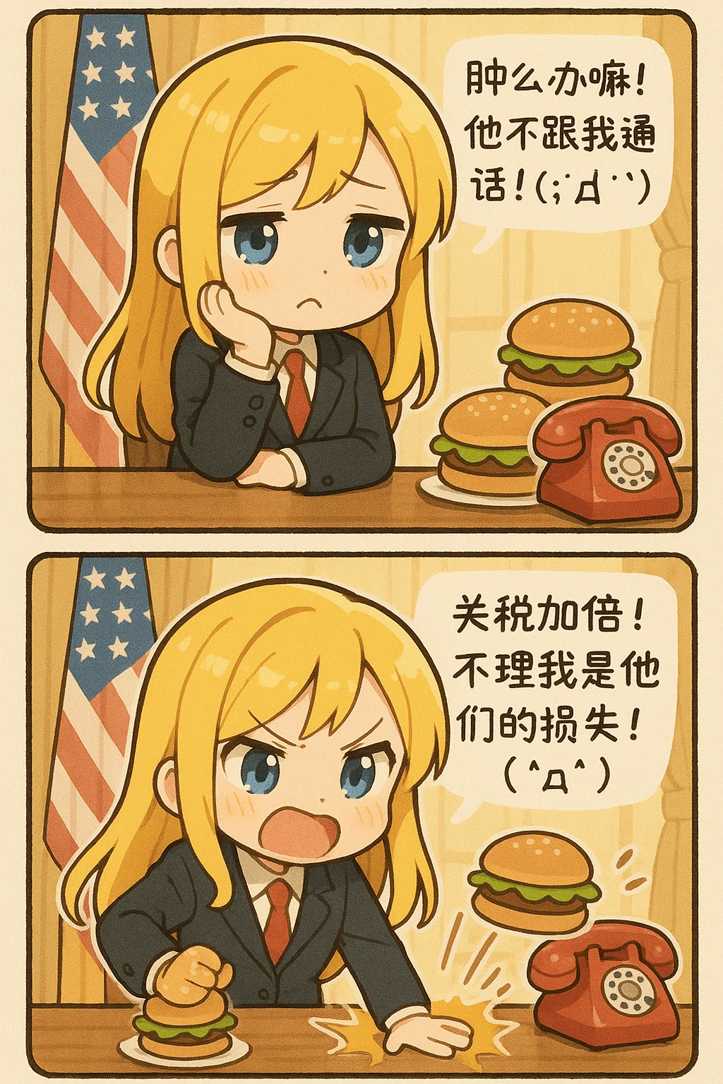 Manga giapponese a due vignette (La ragazza presidentessa va su tutte le furie)