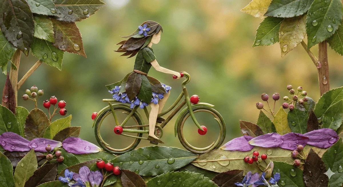 Giro in bici fatto di foglie