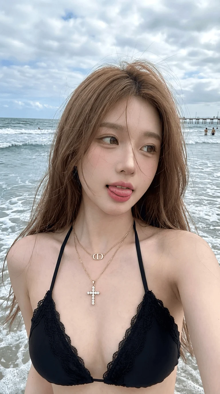 Playful Beach Selfie Moment