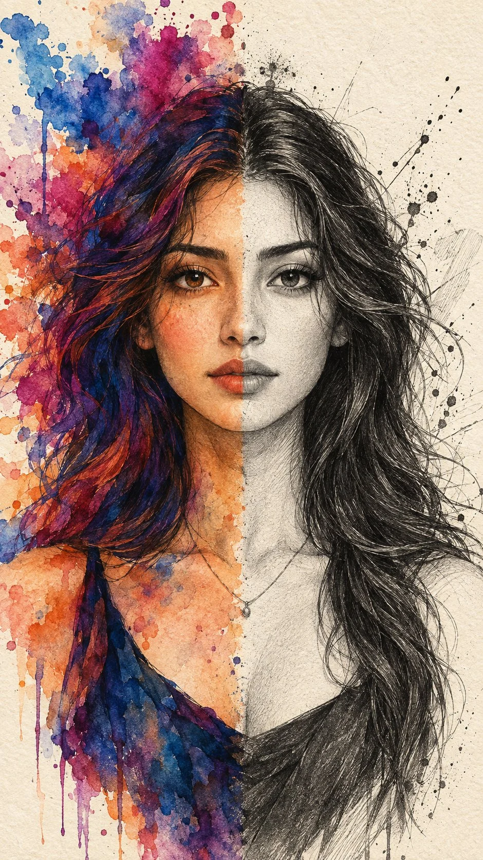두 세계, 하나의 영혼 — 색이 그림자를 만나고 예술이 균형을 찾는 곳. 🎨🖤