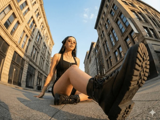 Aura da ragazza audace con grandangolo