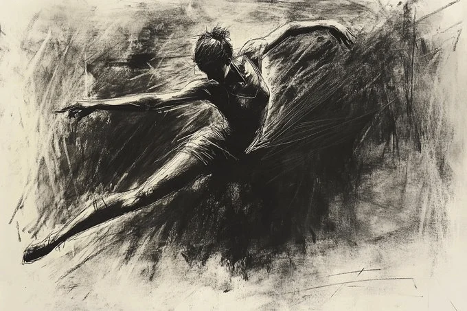 Rough, elegant charcoal sketch