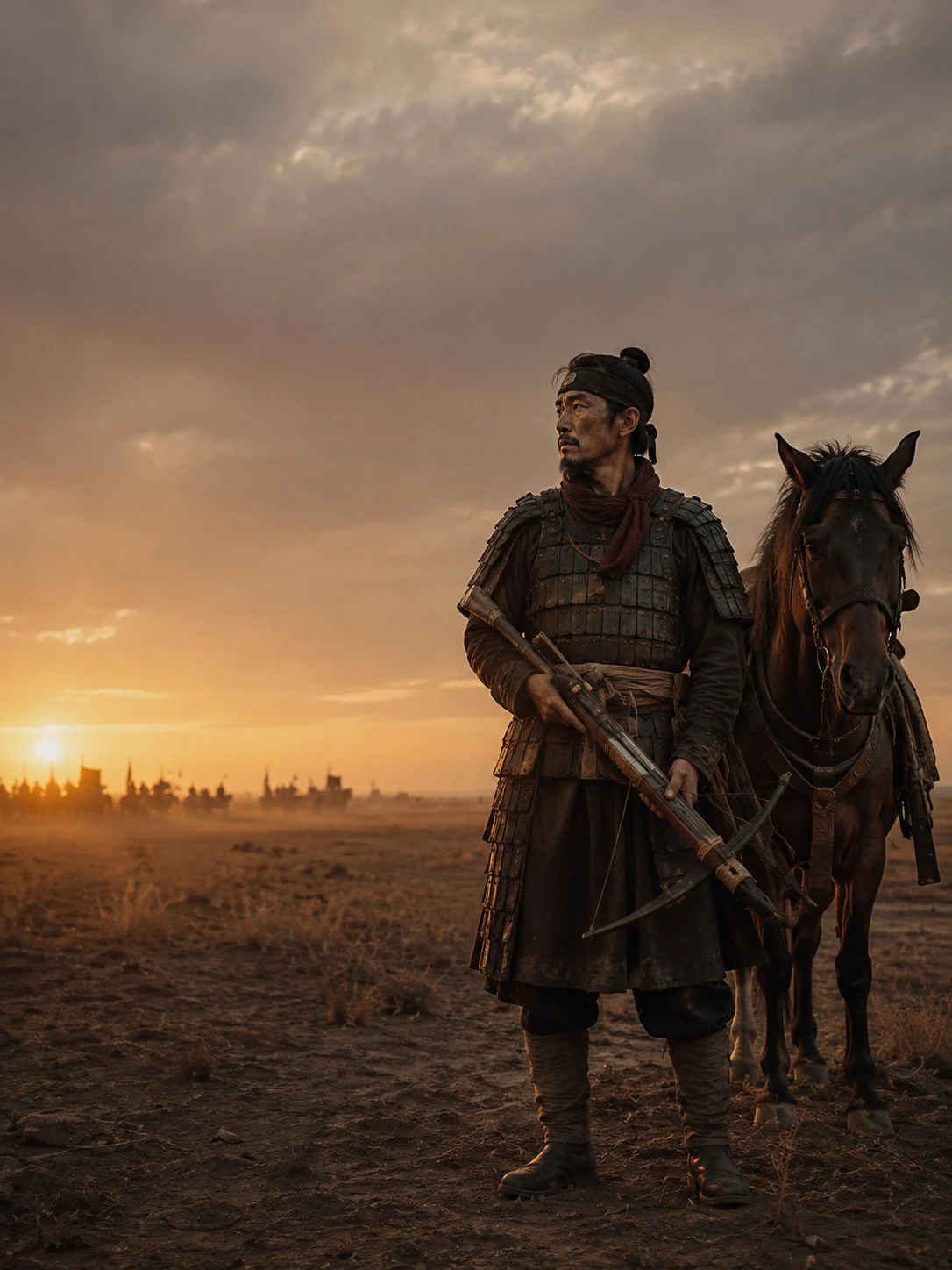 Poussière, crépuscule et le silence d'un guerrier. ⚔️🌅