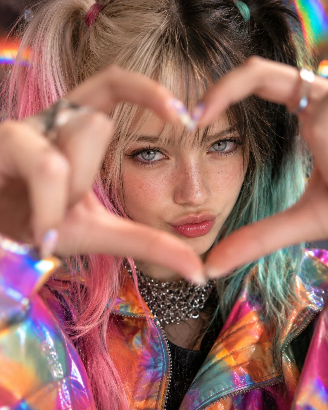 Un piccolo cuore, tanto colore e occhi che non puoi ignorare. 💖🌈✨