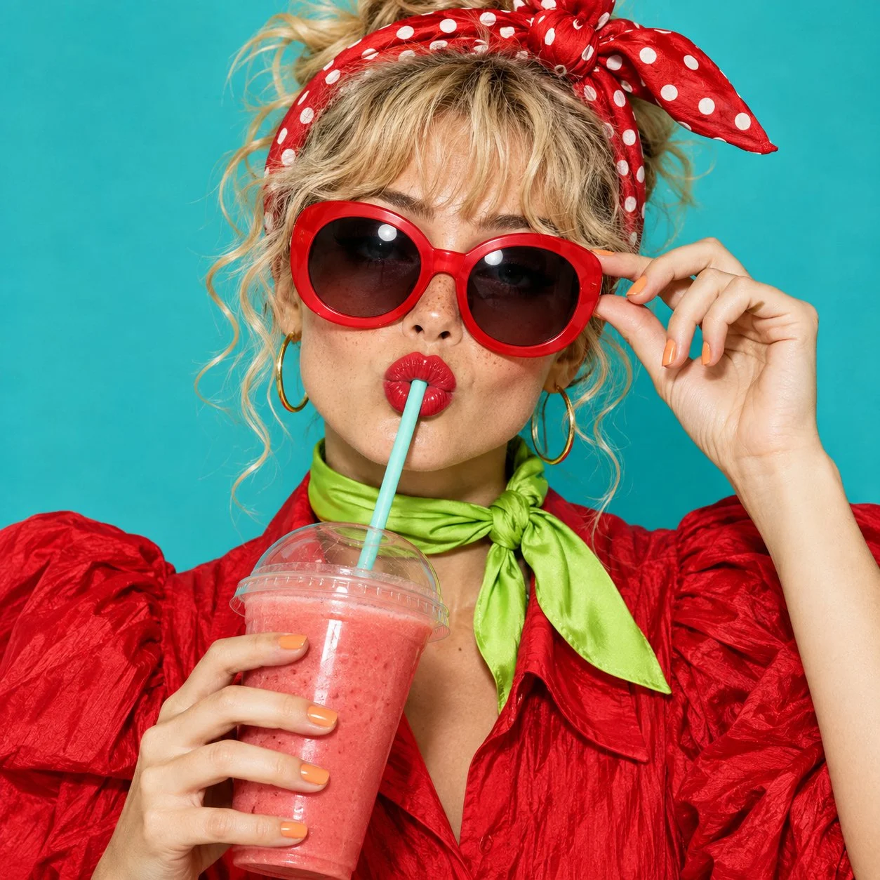 ✨ Retro-Glam, kirschrote Selbstsicherheit und ein Schuss Sommer-Pop! 🍒🕶️🥤