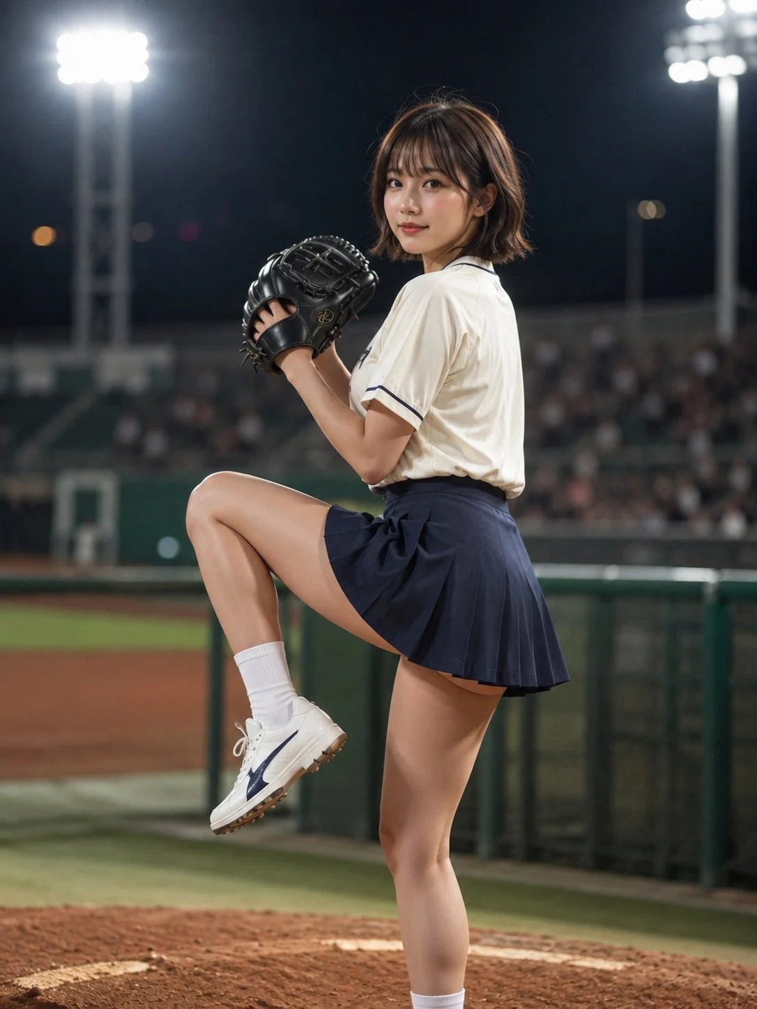 Con las luces de un partido nocturno a la espalda, respirando justo al ritmo del siguiente lanzamiento. ⚾️✨🌙