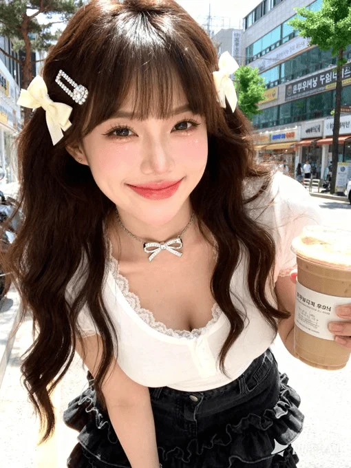 Ritratto di dolce ragazza per le strade di Seul